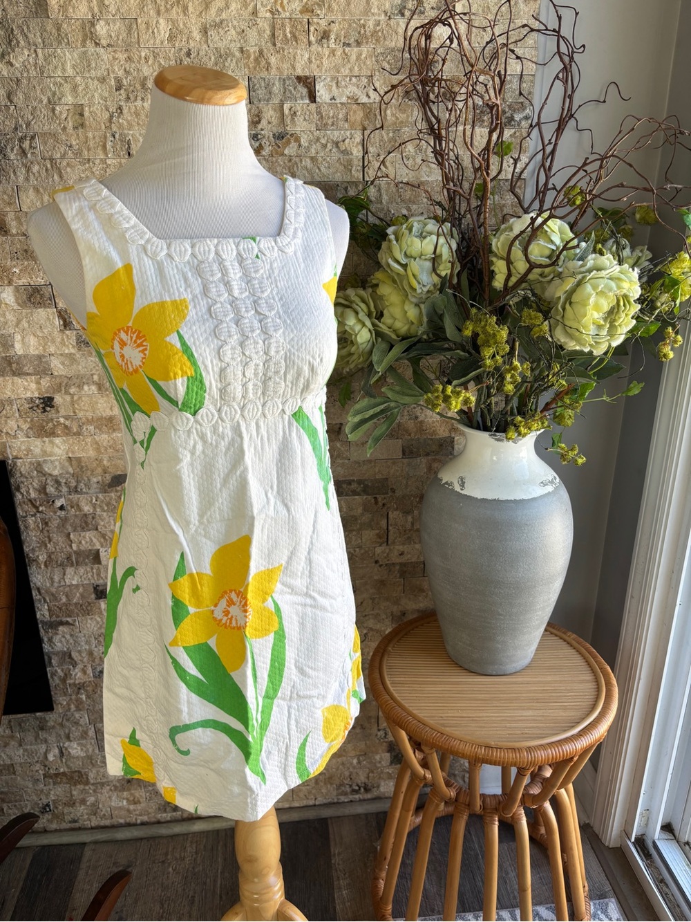 Lilly Pulitzer White Mini Dress with Yellow & Green Floral Print